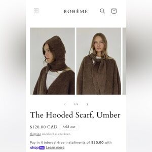Boheme hooded scarf in umber